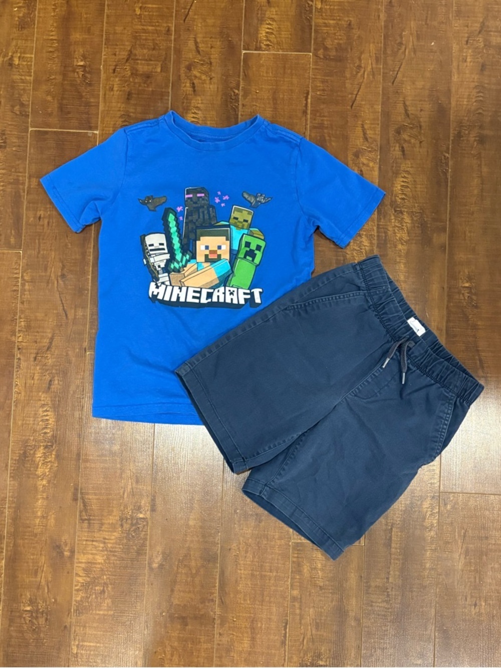 Minecraft Blue Kids Graphic Tee and Old Navy Shorts Set